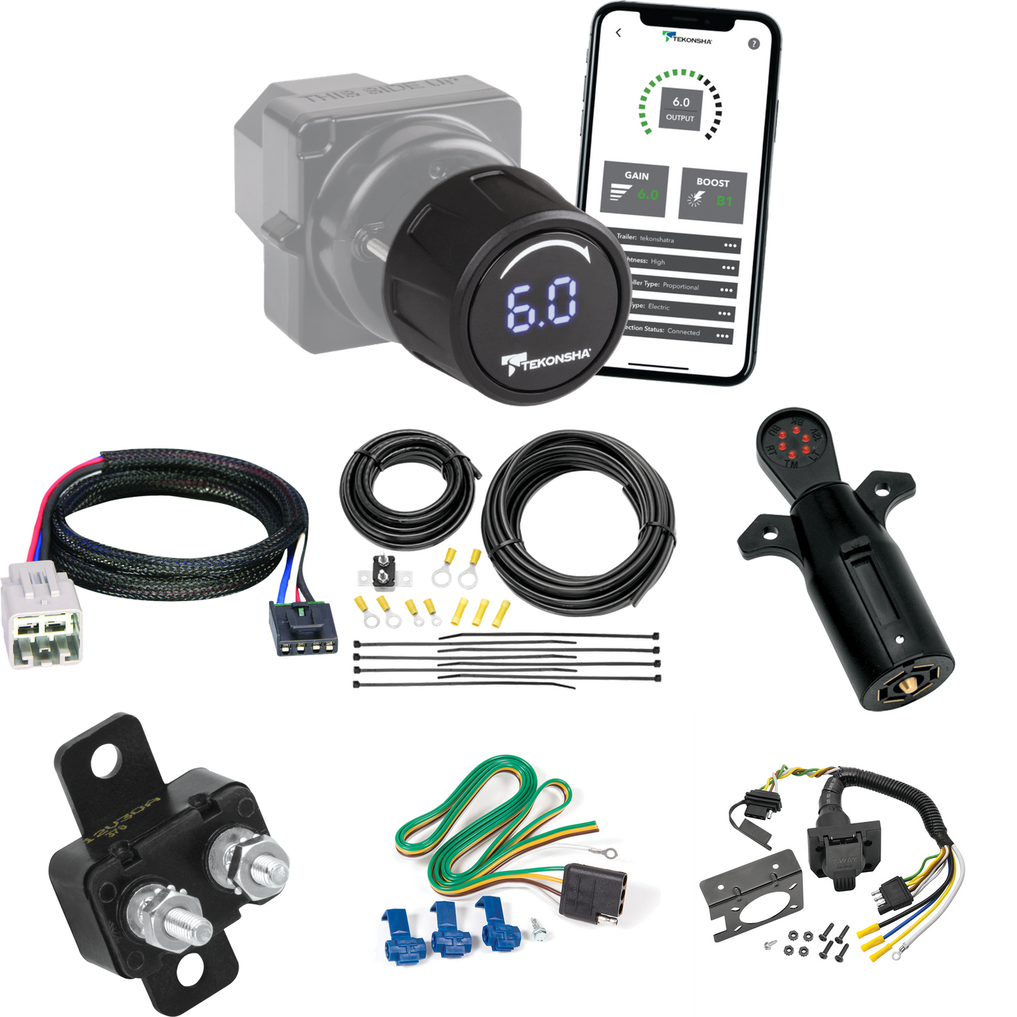 Fits 2005-2007 Ford F-550 Super Duty 7-Way RV Wiring + Tekonsha Prodigy iD Bluetooth Wireless Brake Control + Plug & Play BC Adapter + 7-Way Tester By Reese Towpower