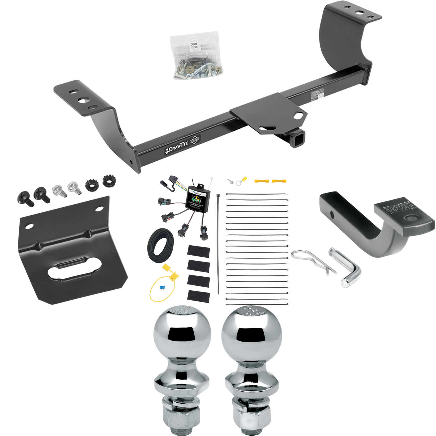 Se adapta al paquete de enganche de remolque Chrysler 300 2008-2010 con arnés de cableado "sin empalme" de 4 contactos planos cero + barra de tracción + bola de 1-7/8" + 2" + soporte de cableado de Draw-Tite