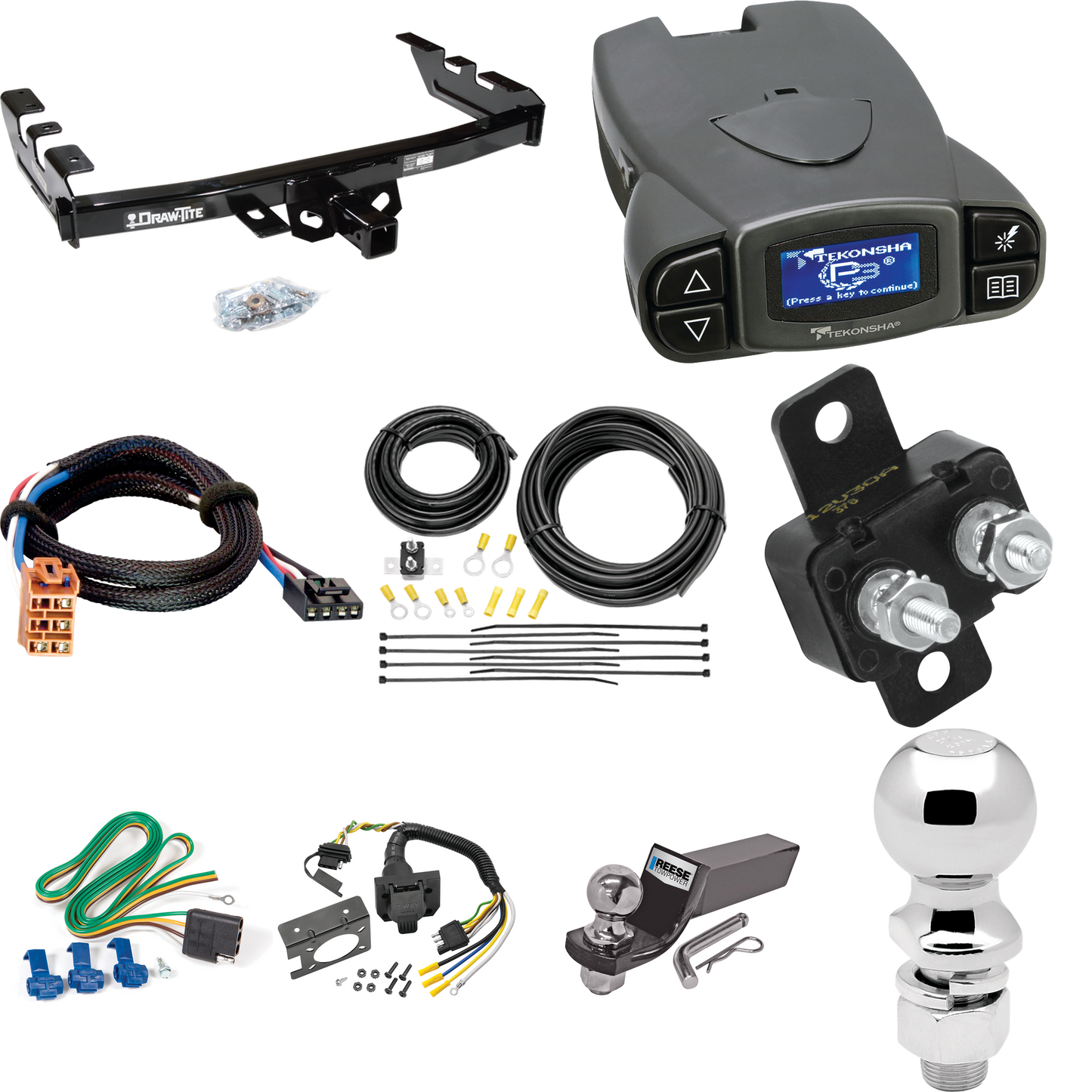 Se adapta al paquete de enganche de remolque GMC Sierra 2500 2003-2004 con control de freno Tekonsha Prodigy P3 + adaptador BC Plug &amp; Play + cableado RV de 7 vías + soporte de bola y caída de 2" y 2-5/16" de Draw-Tite