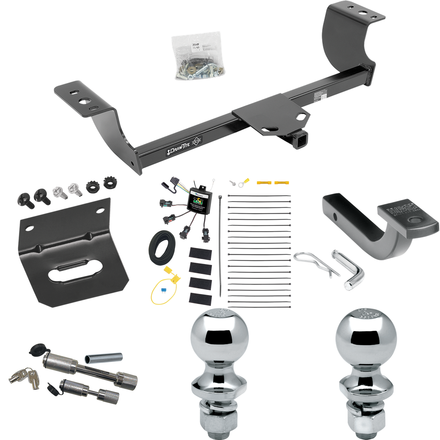 Fits 2008-2010 Chrysler 300 Trailer Hitch Tow PKG w/ 4-Flat Zero Contact "No Splice" Wiring Harness + Draw-Bar + 1-7/8" + 2" Ball + Wiring Bracket + Dual Hitch & Coupler Locks By Draw-Tite