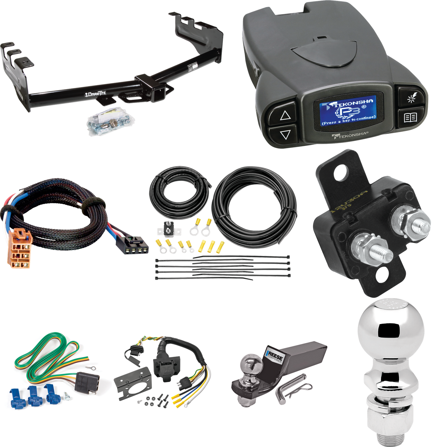 Fits 2003-2004 GMC Sierra 2500 Trailer Hitch Tow PKG w/ Tekonsha Prodigy P3 Brake Control + Plug & Play BC Adapter + 7-Way RV Wiring + 2" & 2-5/16" Ball & Drop Mount By Draw-Tite