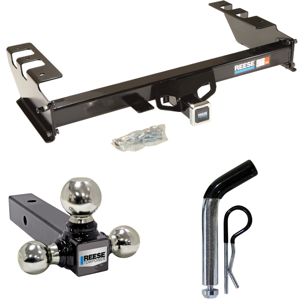 Fits 1999-2004 GMC Sierra 2500 Trailer Hitch Tow PKG w/ Triple Ball Ball Mount 1-7/8" & 2" & 2-5/16" Trailer Balls + Pin/Clip By Reese Towpower