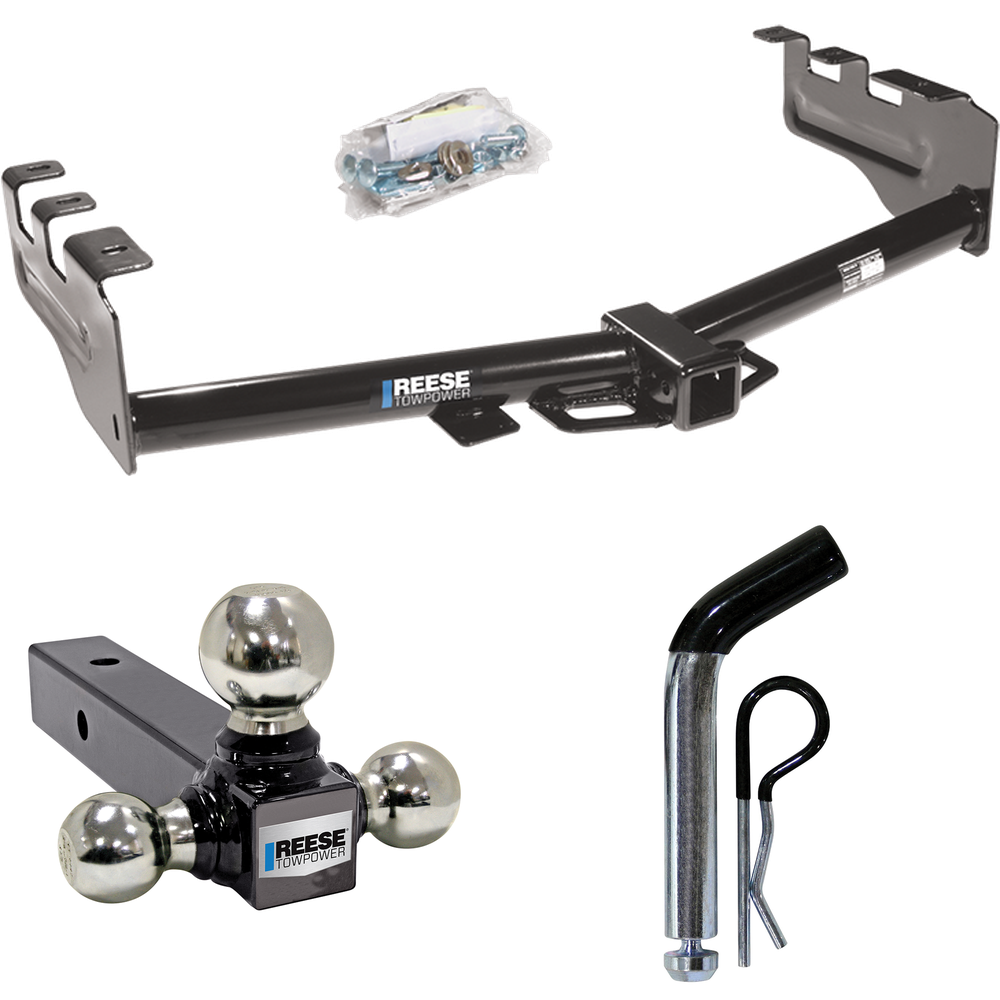 Fits 1999-2004 GMC Sierra 2500 Trailer Hitch Tow PKG w/ Triple Ball Ball Mount 1-7/8" & 2" & 2-5/16" Trailer Balls + Pin/Clip By Reese Towpower