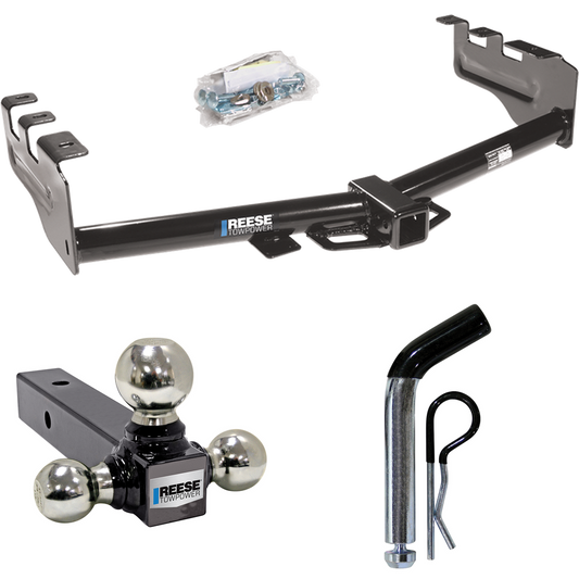 Fits 1999-2004 GMC Sierra 2500 Trailer Hitch Tow PKG w/ Triple Ball Ball Mount 1-7/8" & 2" & 2-5/16" Trailer Balls + Pin/Clip By Reese Towpower