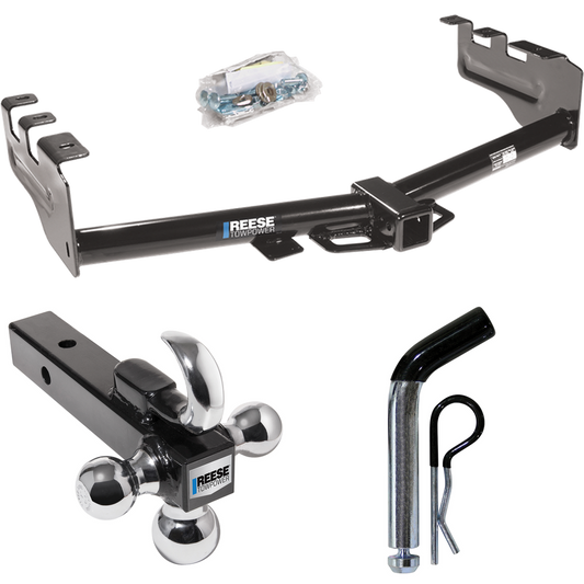 Fits 1999-2004 Chevrolet Silverado 2500 Trailer Hitch Tow PKG w/ Triple Ball Ball Mount 1-7/8" & 2" & 2-5/16" Trailer Balls w/ Tow Hook + Pin/Clip By Reese Towpower