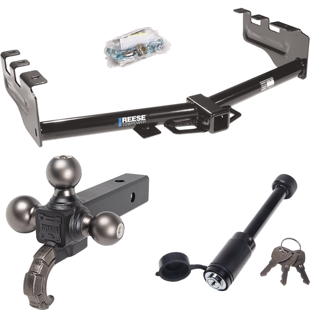 Fits 2003-2007 Chevrolet Silverado 1500 Trailer Hitch Tow PKG + Tactical Triple Ball Ball Mount 1-7/8" & 2" & 2-5/16" Balls & Tow Hook + Tactical Dogbone Lock (For (Classic) Models) By Reese Towpower