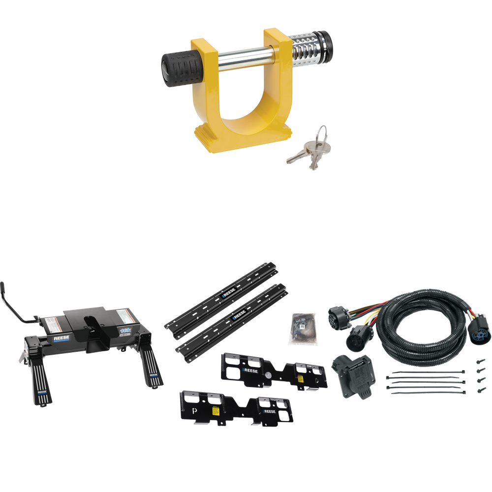 Fits 2019-2019 Chevrolet Silverado 1500 Custom Outboard Above Bed Rail Kit + 16K Fifth Wheel + In-Bed Wiring + King Pin Lock (For 5'8 or Shorter Bed (Sidewinder Required), (New Body Style), w/o Factory Puck System Models) By Reese