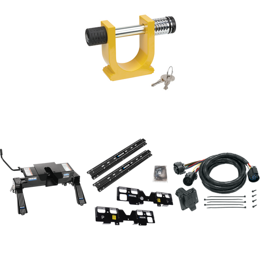 Fits 2019-2019 Chevrolet Silverado 1500 Custom Outboard Above Bed Rail Kit + 16K Fifth Wheel + In-Bed Wiring + King Pin Lock (For 5'8 or Shorter Bed (Sidewinder Required), (New Body Style), w/o Factory Puck System Models) By Reese