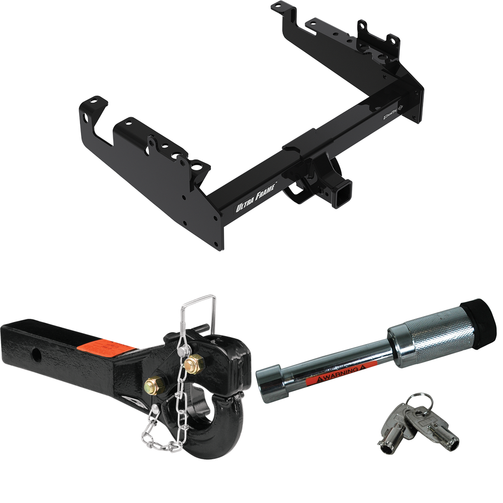 Fits 2019-2023 Ford F-450 Super Duty Trailer Hitch Tow PKG w/ 10K Pintle Hook + Hitch Lock (For Cab & Chassis, w/34" Wide Frames Models) By Draw-Tite