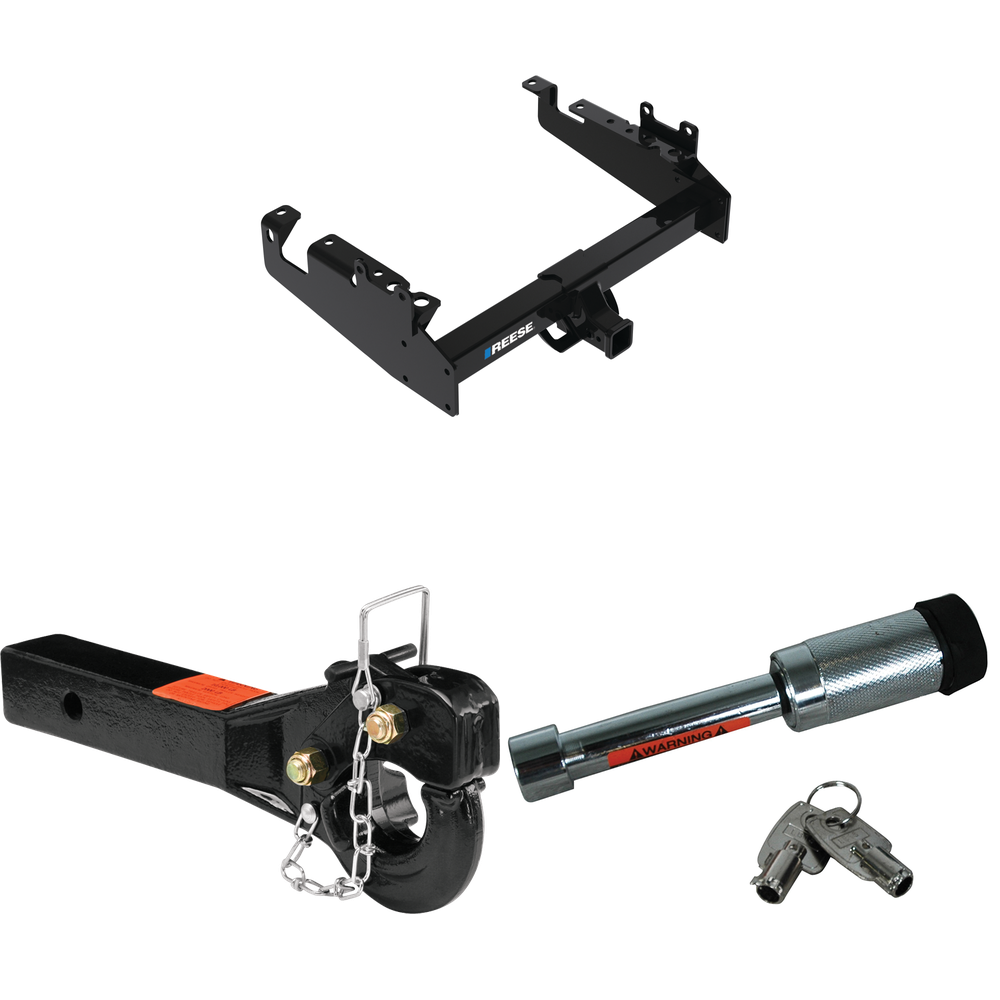 Fits 2019-2023 Ford F-350 Super Duty Trailer Hitch Tow PKG w/ 10K Pintle Hook + Hitch Lock (For Cab & Chassis, w/34" Wide Frames Models) By Reese Towpower