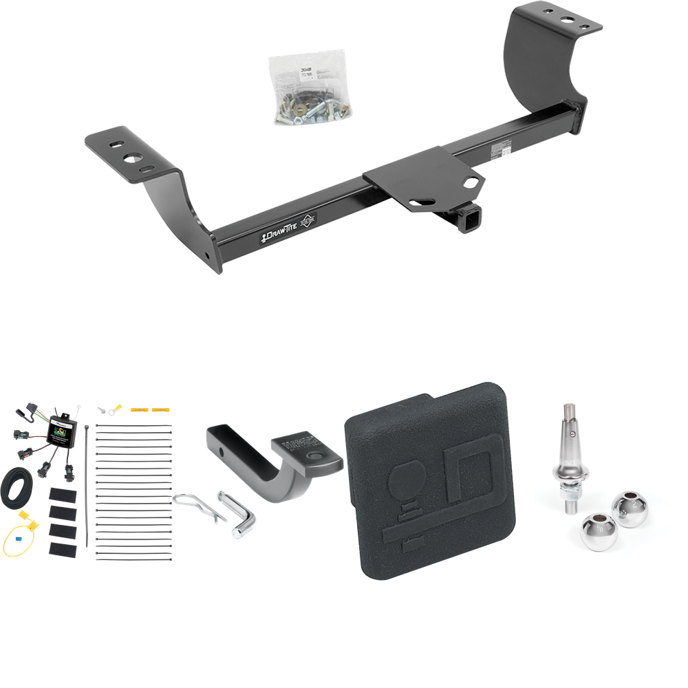 Fits 2008-2010 Chrysler 300 Trailer Hitch Tow PKG w/ 4-Flat Zero Contact "No Splice" Wiring Harness + Draw-Bar + Interchangeable 1-7/8" & 2" Balls + Hitch Cover By Draw-Tite