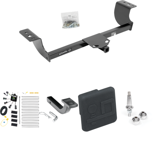 Fits 2008-2010 Chrysler 300 Trailer Hitch Tow PKG w/ 4-Flat Zero Contact "No Splice" Wiring Harness + Draw-Bar + Interchangeable 1-7/8" & 2" Balls + Hitch Cover By Draw-Tite