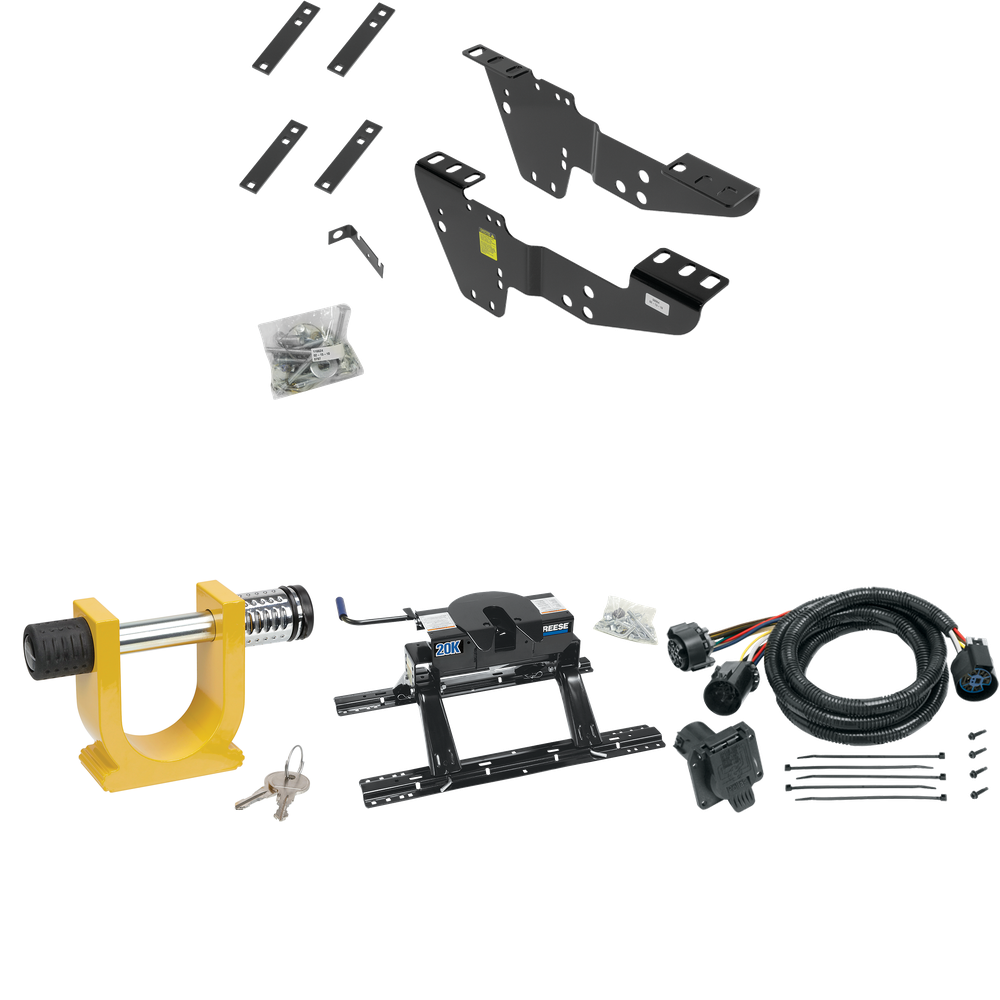 Para GMC Sierra 3500 2001-2006, kit de rieles para encima de la cama estándar industrial personalizado + quinta rueda de 20 K + cableado en la caja + bloqueo King Pin (para camas de 6-1/2' y 8 pies, sin modelos con sistema de disco de fábrica) de Reese