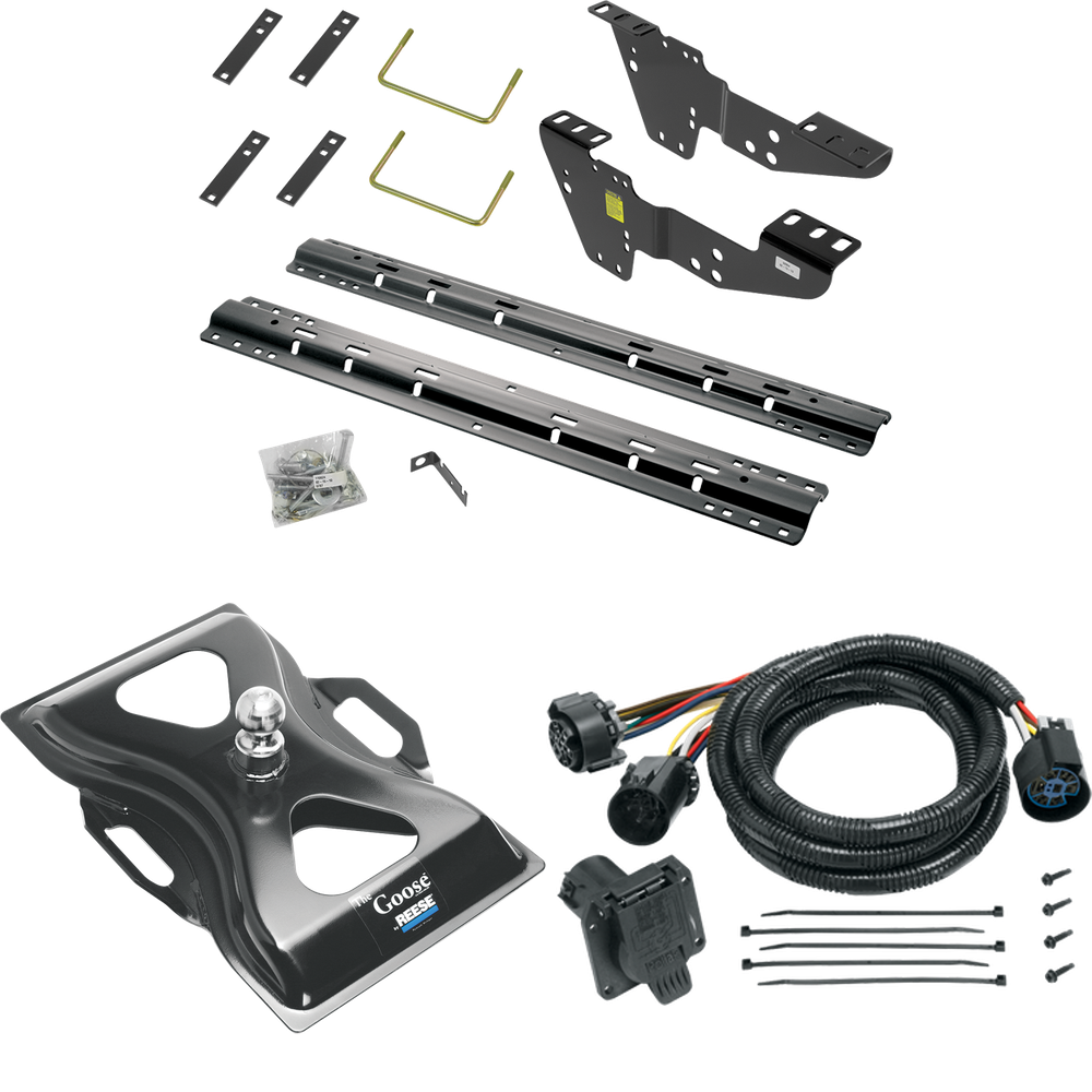 Fits 1999-2006 GMC Sierra 1500 Custom Industry Standard Above Bed Rail Kit + 25K Reese Gooseneck Hitch + In-Bed Wiring (For 5'8 or Shorter Bed (Sidewinder Required), w/o Factory Puck System Models) By Reese