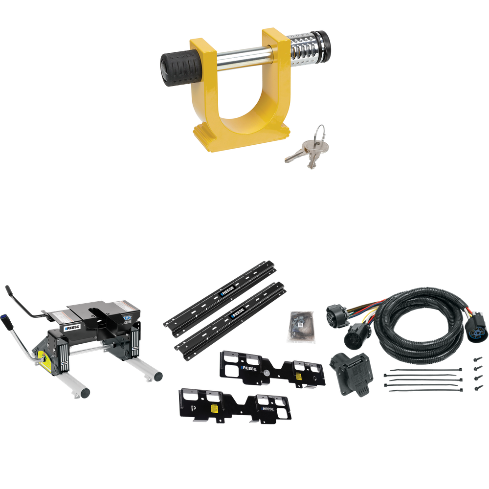 Fits 2019-2019 Chevrolet Silverado 1500 Custom Outboard Above Bed Rail Kit + 16K Fifth Wheel + Round Tube Slider + In-Bed Wiring + King Pin Lock (For 6-1/2' or Shorter Bed, (New Body Style), w/o Factory Puck System Models) By Reese