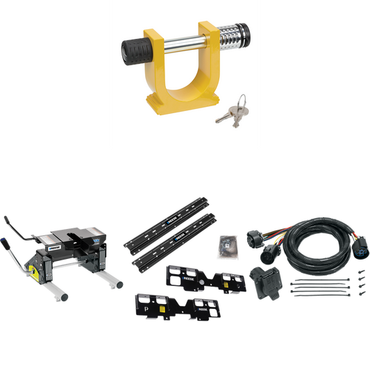 Fits 2019-2019 Chevrolet Silverado 1500 Custom Outboard Above Bed Rail Kit + 16K Fifth Wheel + Round Tube Slider + In-Bed Wiring + King Pin Lock (For 6-1/2' or Shorter Bed, (New Body Style), w/o Factory Puck System Models) By Reese
