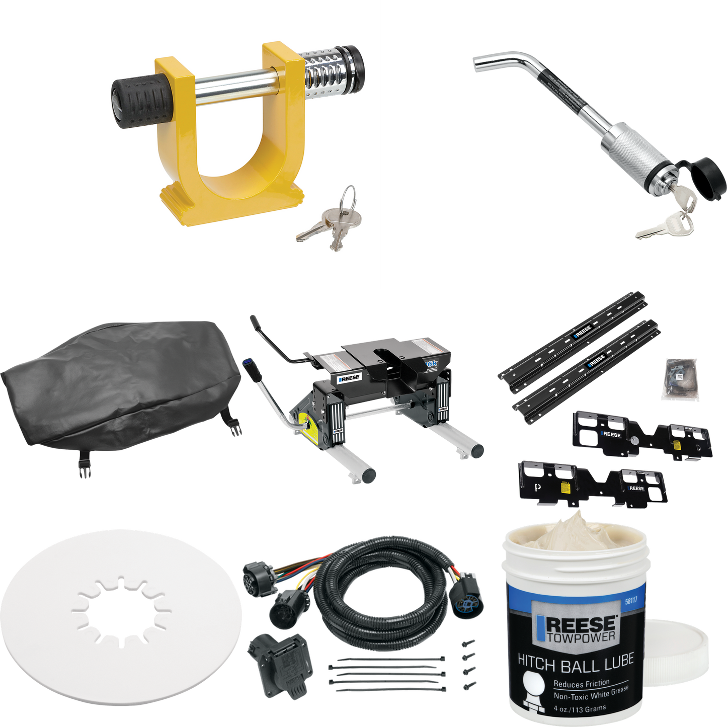 Fits 2019-2019 Chevrolet Silverado 1500 Custom Outboard Above Bed Rail Kit + 16K Fifth Wheel + Round Tube Slider + In-Bed Wiring + King Pin Lock + Base Rail Lock + 10" Lube Plate + Fifth Wheel Cover + Lube (For 6-1/2' or Shorter Bed, (New Body Style)