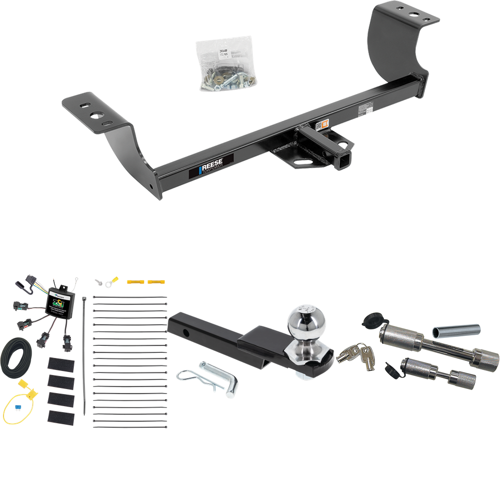 Fits 2008-2010 Chrysler 300 Trailer Hitch Tow PKG w/ 4-Flat Zero Contact "No Splice" Wiring Harness + Interlock Starter Kit w/ 2" Ball 1-1/4" Drop 3/4" Rise + Dual Hitch & Coupler Locks By Reese Towpower