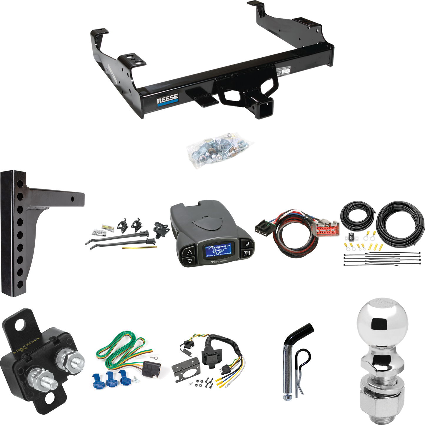 Fits 1999-2004 Ford F-450 Super Duty Trailer Hitch Tow PKG w/ 12K Trunnion Bar Weight Distribution Hitch + Pin/Clip + 2-5/16" Ball + Tekonsha Prodigy P3 Brake Control + Plug & Play BC Adapter + 7-Way RV Wiring (For Cab & Chassis, w/34" Wide Frames Mo