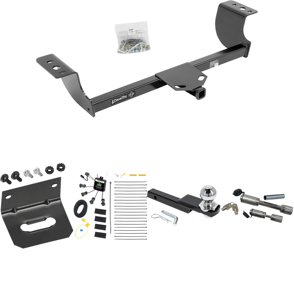 Fits 2005-2008 Dodge Magnum Trailer Hitch Tow PKG w/ 4-Flat Zero Contact "No Splice" Wiring Harness + Interlock Starter Kit w/ 2" Ball 1-1/4" Drop 3/4" Rise + Wiring Bracket + Dual Hitch & Coupler Locks By Draw-Tite