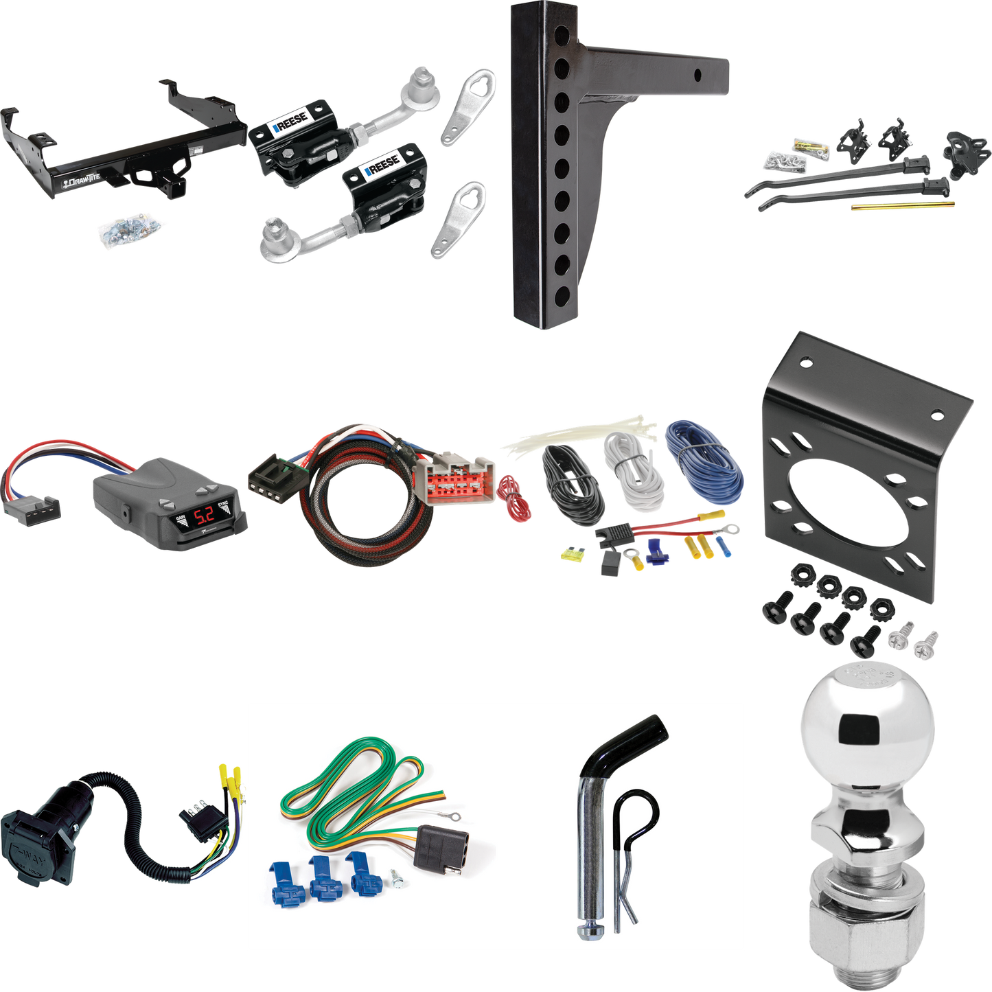 Fits 1999-2016 Ford F-550 Super Duty Trailer Hitch Tow PKG w/ 12K Trunnion Bar Weight Distribution Hitch + Pin/Clip + Dual Cam Sway Control + 2-5/16" Ball + Tekonsha Brakeman IV Brake Control + Plug & Play BC Adapter + 7-Way RV Wiring (For Cab & Chas