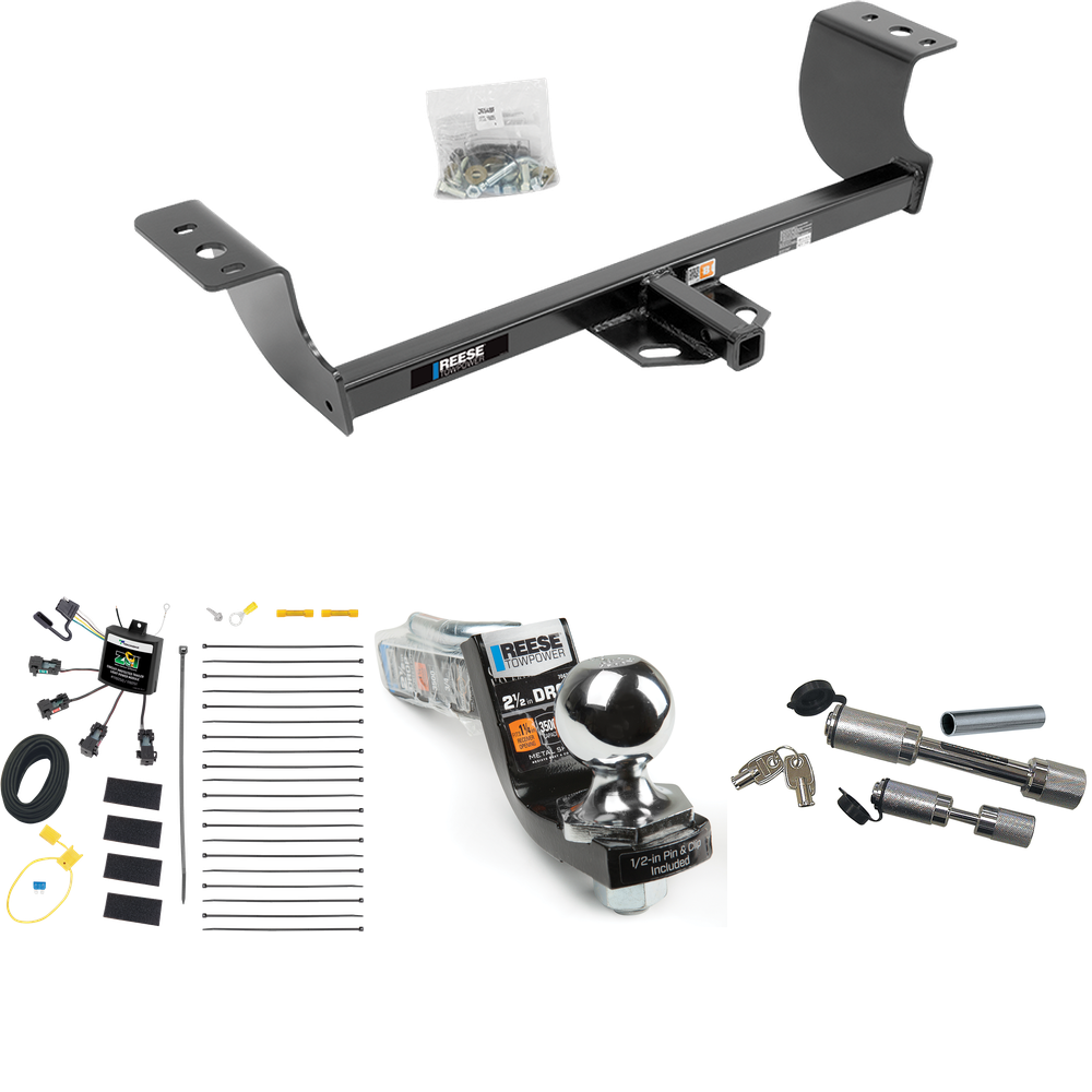 Fits 2008-2010 Chrysler 300 Trailer Hitch Tow PKG w/ 4-Flat Zero Contact "No Splice" Wiring Harness + Interlock Starter Kit w/ 2" Ball 2-1/2" Drop 2" Rise + Dual Hitch & Coupler Locks By Reese Towpower