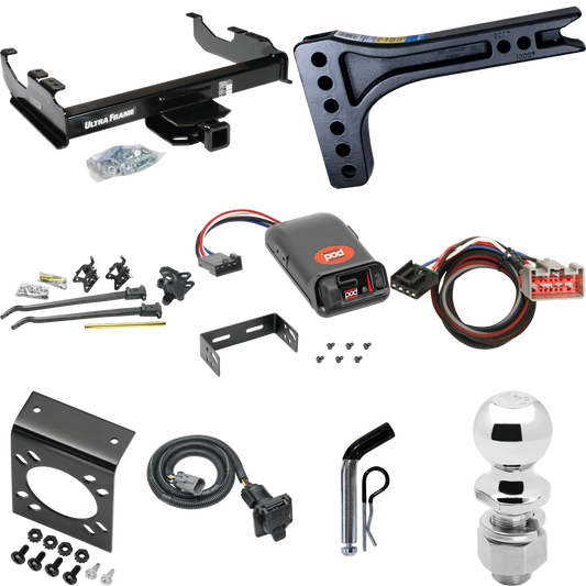 Fits 1999-2000 Ford F-350 Super Duty Trailer Hitch Tow PKG w/ 15K Trunnion Bar Weight Distribution Hitch + Pin/Clip + 2-5/16" Ball + Pro Series POD Brake Control + Plug & Play BC Adapter + 7-Way RV Wiring (For Cab & Chassis, w/34" Wide Frames Models)