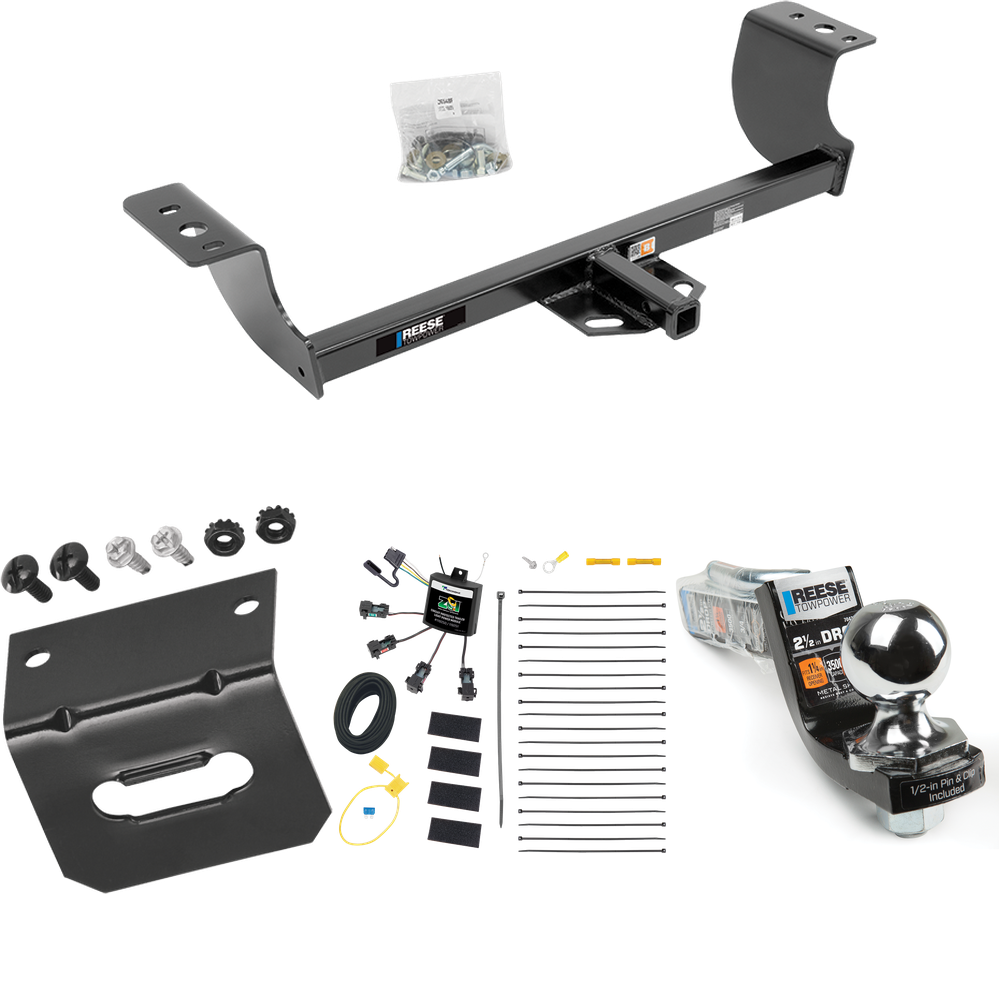 Fits 2005-2008 Dodge Magnum Trailer Hitch Tow PKG w/ 4-Flat Zero Contact "No Splice" Wiring Harness + Interlock Starter Kit w/ 2" Ball 2-1/2" Drop 2" Rise + Wiring Bracket By Reese Towpower