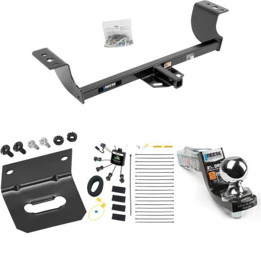 Fits 2005-2008 Dodge Magnum Trailer Hitch Tow PKG w/ 4-Flat Zero Contact "No Splice" Wiring Harness + Interlock Starter Kit w/ 2" Ball 2-1/2" Drop 2" Rise + Wiring Bracket By Reese Towpower