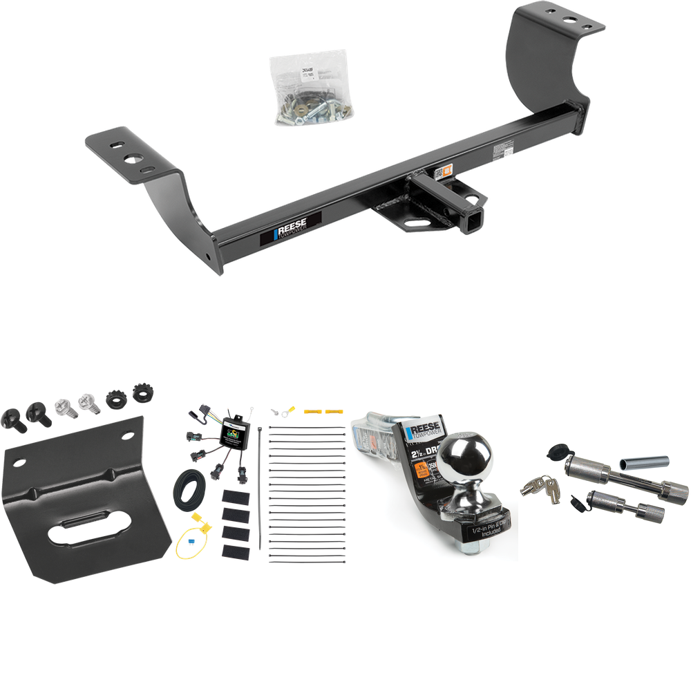 Fits 2008-2010 Chrysler 300 Trailer Hitch Tow PKG w/ 4-Flat Zero Contact "No Splice" Wiring Harness + Interlock Starter Kit w/ 2" Ball 2-1/2" Drop 2" Rise + Wiring Bracket + Dual Hitch & Coupler Locks By Reese Towpower