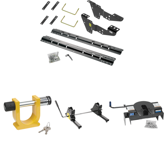 Fits 2007-2010 GMC Sierra 3500 HD Custom Industry Standard Above Bed Rail Kit + 20K Fifth Wheel + Square Slider + King Pin Lock (For 6-1/2' or Shorter Bed, w/o Factory Puck System Models) By Reese