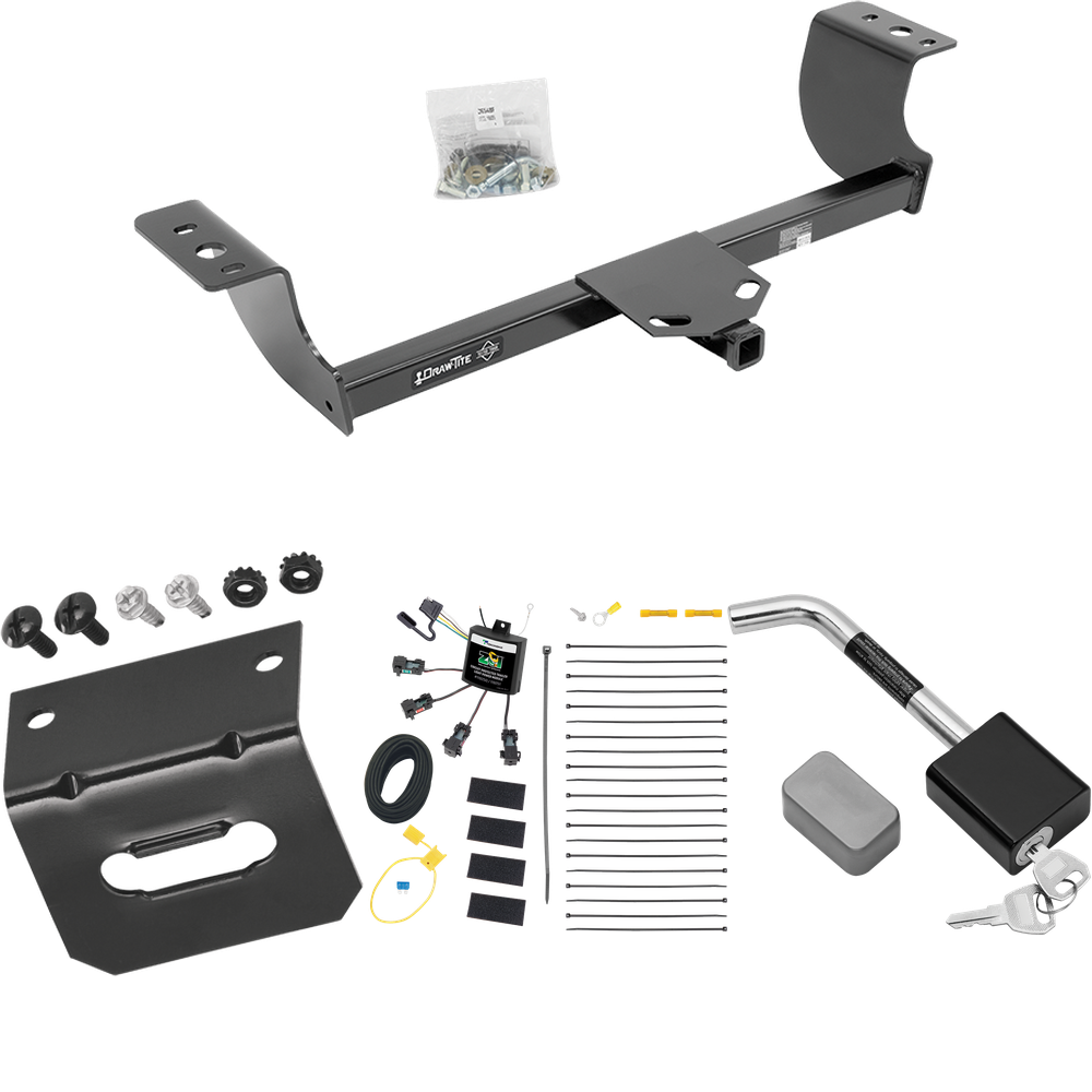 Fits 2008-2010 Chrysler 300 Trailer Hitch Tow PKG w/ 4-Flat Zero Contact "No Splice" Wiring Harness + Wiring Bracket + Hitch Lock By Draw-Tite