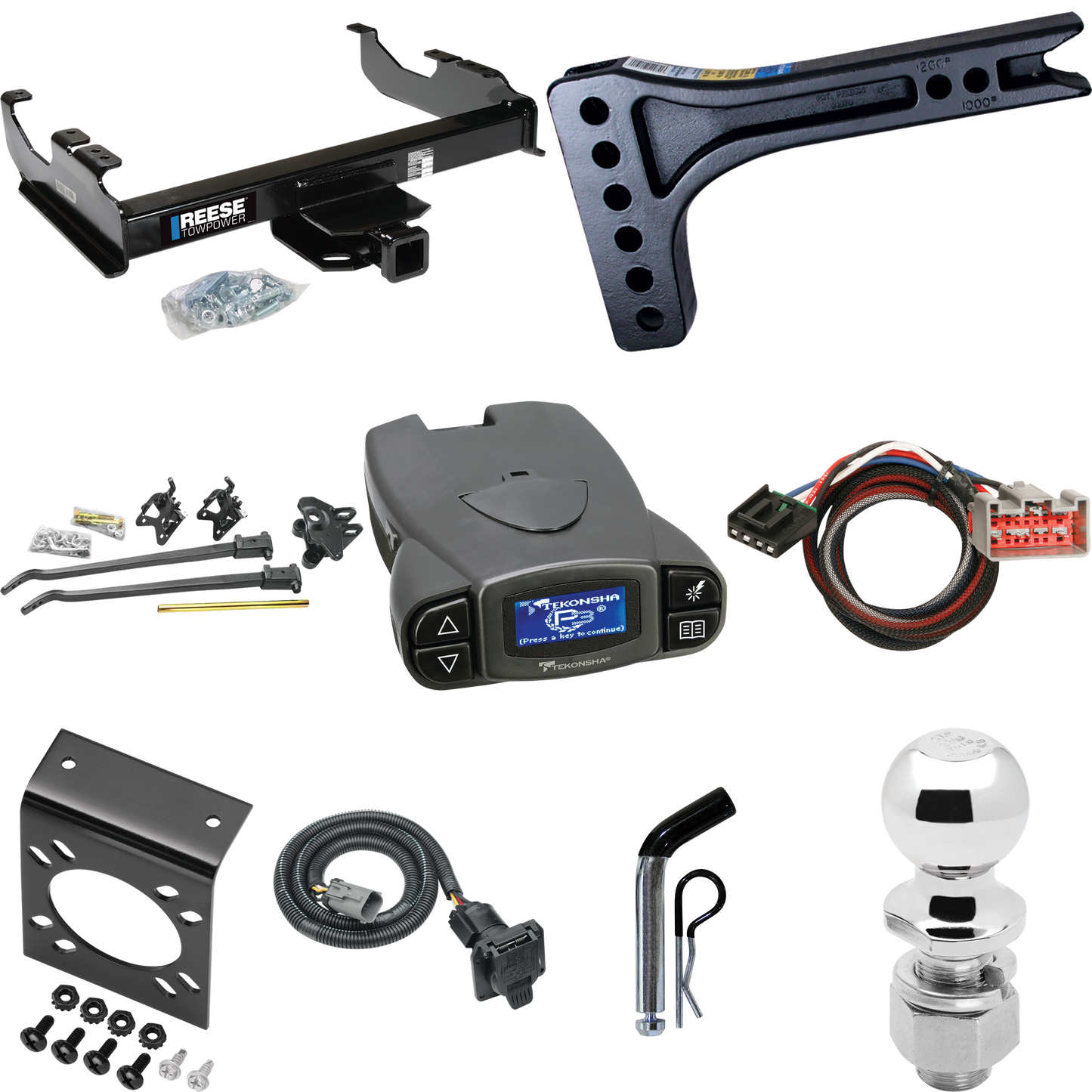 Fits 1999-2000 Ford F-350 Super Duty Trailer Hitch Tow PKG w/ 15K Trunnion Bar Weight Distribution Hitch + Pin/Clip + 2-5/16" Ball + Tekonsha Prodigy P3 Brake Control + Plug & Play BC Adapter + 7-Way RV Wiring (For Cab & Chassis, w/34" Wide Frames Mo