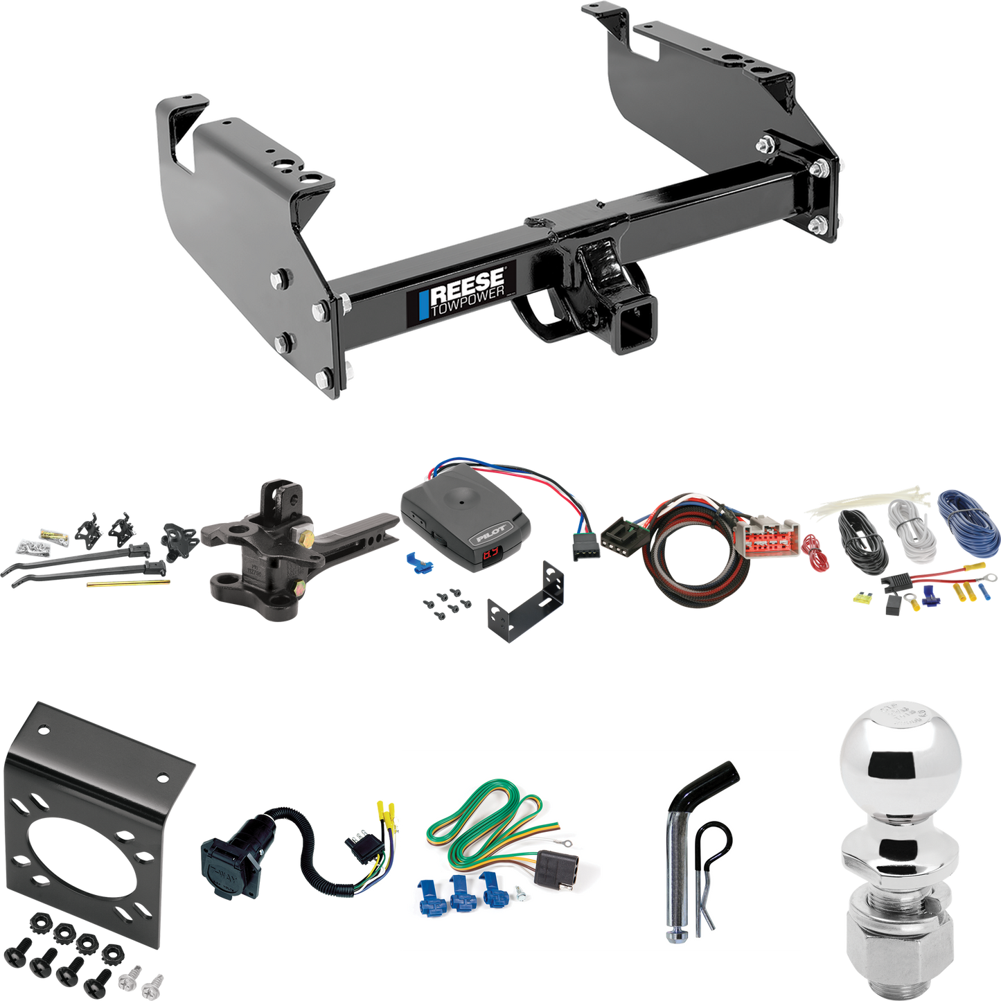 Fits 1999-2019 Ford F-350 Super Duty Trailer Hitch Tow PKG w/ 17K Trunnion Bar Weight Distribution Hitch + Pin/Clip + 2-5/16" Ball + Pro Series Pilot Brake Control + Plug & Play BC Adapter + 7-Way RV Wiring (For Cab & Chassis, w/34" Wide Frames Model