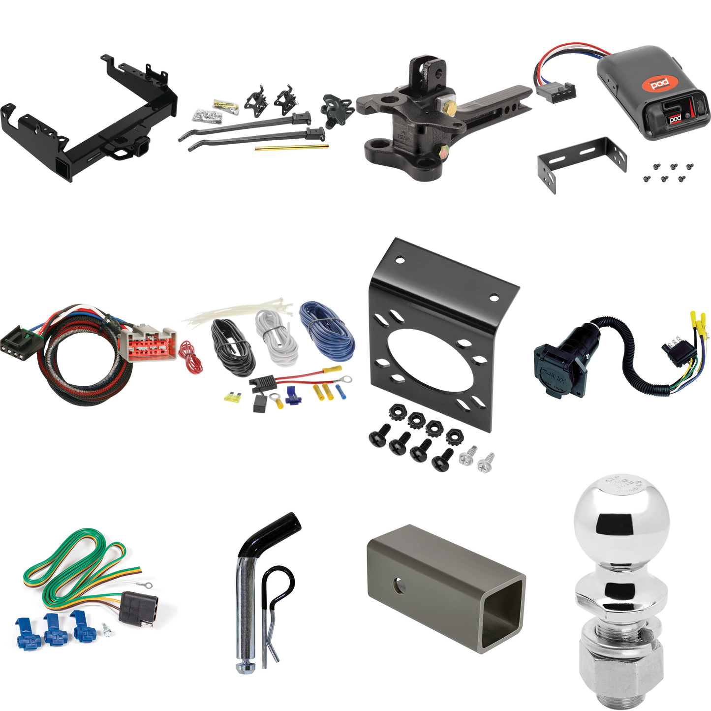 Fits 2019-2023 Ford F-550 Super Duty Trailer Hitch Tow PKG w/ 17K Trunnion Bar Weight Distribution Hitch + Pin/Clip + 2-5/16" Ball + Pro Series POD Brake Control + Plug & Play BC Adapter + 7-Way RV Wiring (For Cab & Chassis, w/34" Wide Frames Models)