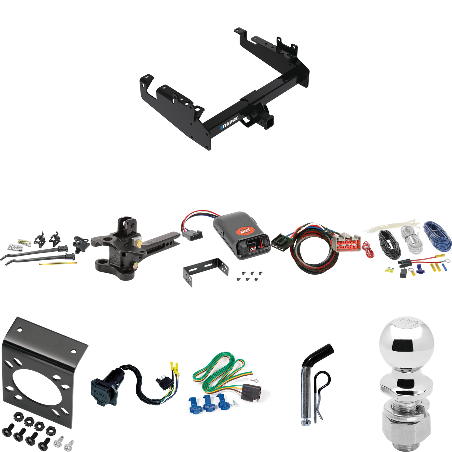 Fits 2019-2023 Ford F-550 Super Duty Trailer Hitch Tow PKG w/ 17K Trunnion Bar Weight Distribution Hitch + Pin/Clip + 2-5/16" Ball + Pro Series POD Brake Control + Plug & Play BC Adapter + 7-Way RV Wiring (For Cab & Chassis, w/34" Wide Frames Models)