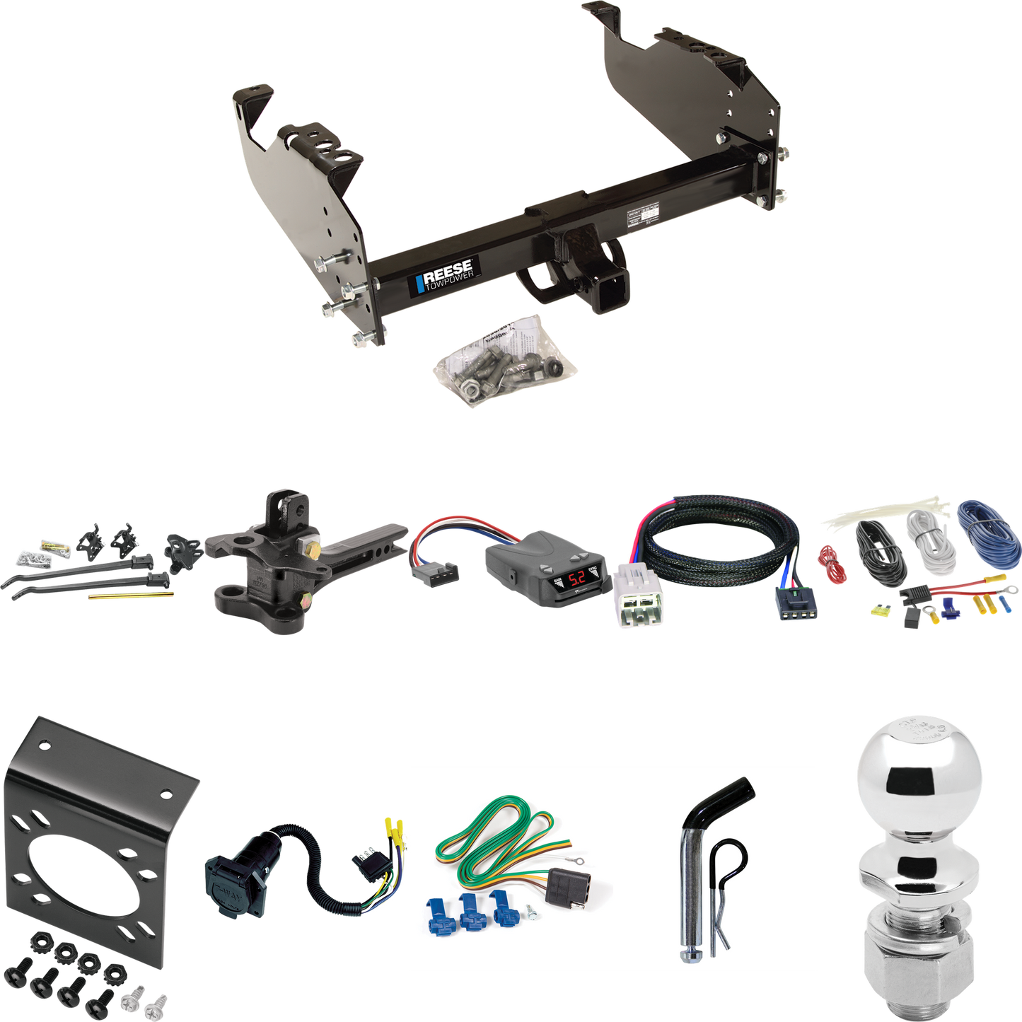 Fits 2005-2007 Ford F-550 Super Duty Trailer Hitch Tow PKG w/ 17K Trunnion Bar Weight Distribution Hitch + Pin/Clip + 2-5/16" Ball + Tekonsha Brakeman IV Brake Control + Plug & Play BC Adapter + 7-Way RV Wiring (For Cab & Chassis, w/34" Wide Frames M