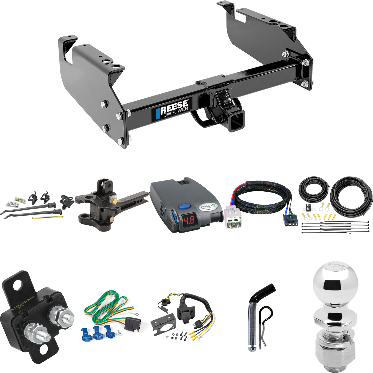 Fits 2005-2007 Ford F-550 Super Duty Trailer Hitch Tow PKG w/ 17K Trunnion Bar Weight Distribution Hitch + Pin/Clip + 2-5/16" Ball + Tekonsha Primus IQ Brake Control + Plug & Play BC Adapter + 7-Way RV Wiring (For Cab & Chassis, w/34" Wide Frames Mod