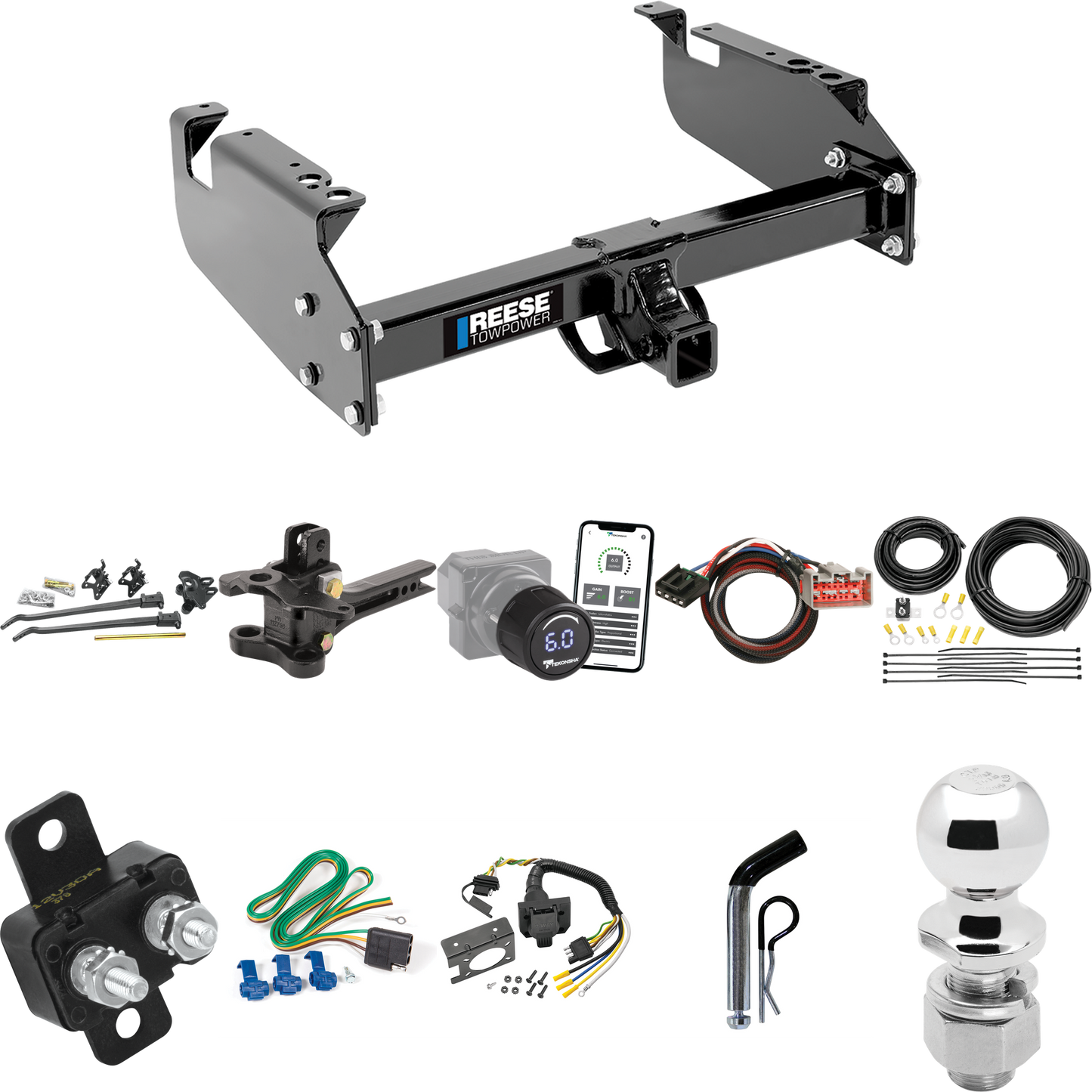 Fits 1999-2004 Ford F-350 Super Duty Trailer Hitch Tow PKG w/ 17K Trunnion Bar Weight Distribution Hitch + Pin/Clip + 2-5/16" Ball + Tekonsha Prodigy iD Bluetooth Wireless Brake Control + Plug & Play BC Adapter + 7-Way RV Wiring (For Cab & Chassis, w