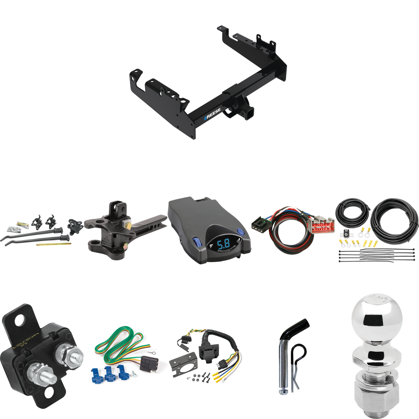 Fits 2019-2023 Ford F-550 Super Duty Trailer Hitch Tow PKG w/ 17K Trunnion Bar Weight Distribution Hitch + Pin/Clip + 2-5/16" Ball + Tekonsha Prodigy P2 Brake Control + Plug & Play BC Adapter + 7-Way RV Wiring (For Cab & Chassis, w/34" Wide Frames Mo