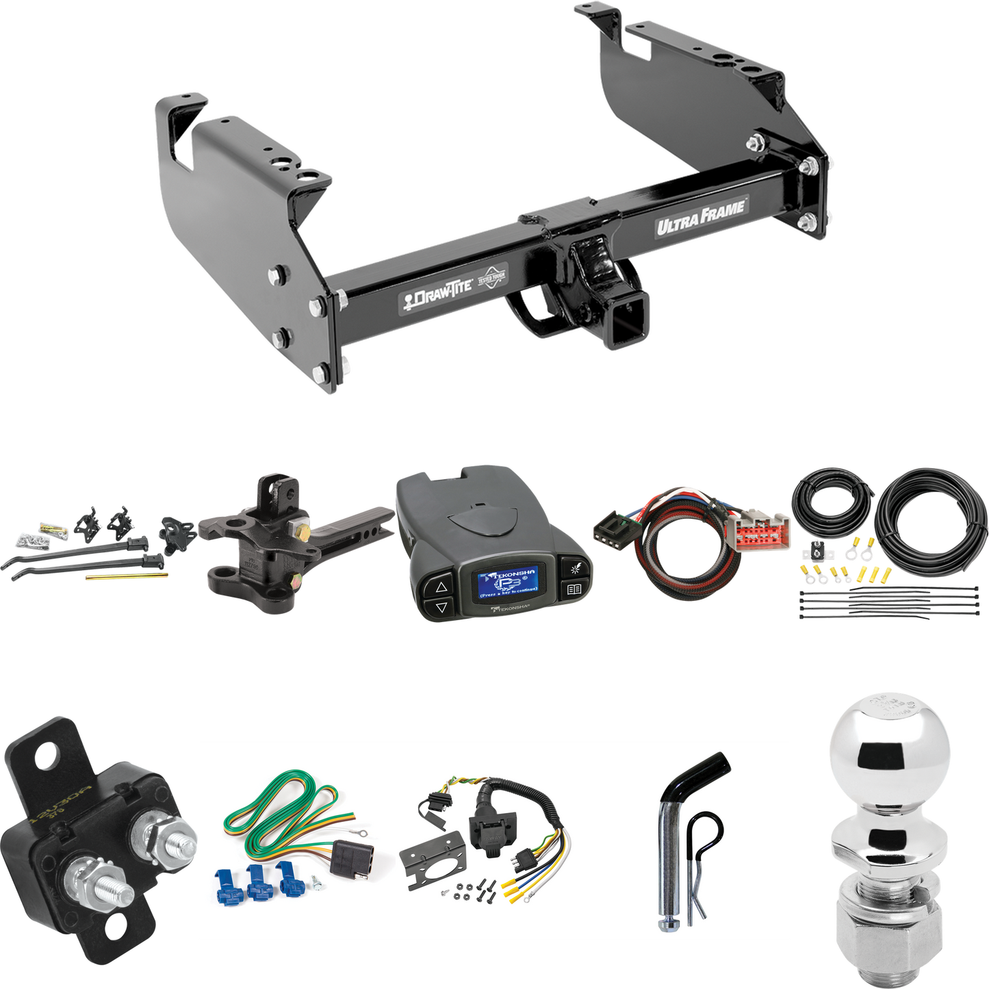 Fits 1999-2004 Ford F-450 Super Duty Trailer Hitch Tow PKG w/ 17K Trunnion Bar Weight Distribution Hitch + Pin/Clip + 2-5/16" Ball + Tekonsha Prodigy P3 Brake Control + Plug & Play BC Adapter + 7-Way RV Wiring (For Cab & Chassis, w/34" Wide Frames Mo