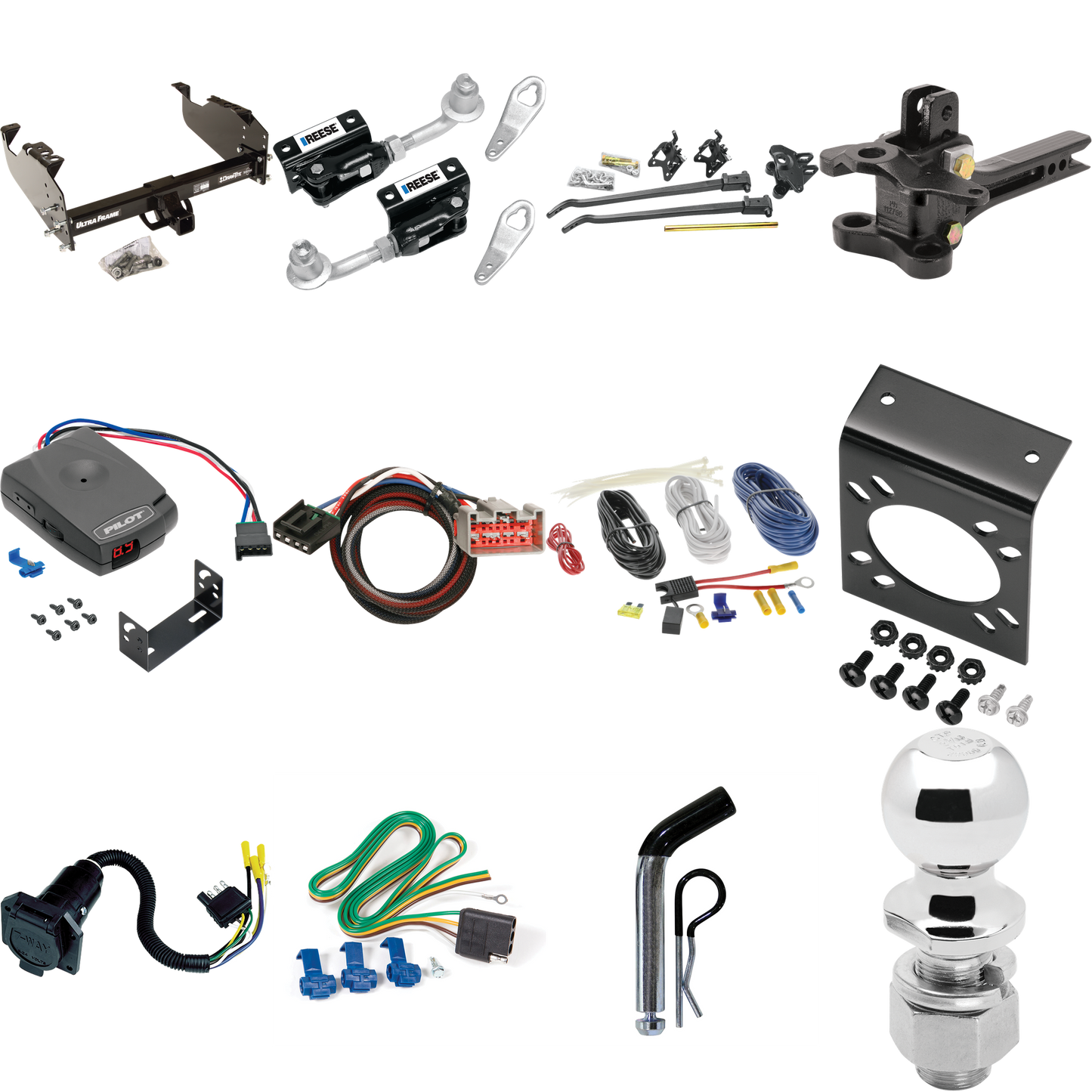 Fits 1999-2016 Ford F-550 Super Duty Trailer Hitch Tow PKG w/ 17K Trunnion Bar Weight Distribution Hitch + Pin/Clip + Dual Cam Sway Control + 2-5/16" Ball + Pro Series Pilot Brake Control + Plug & Play BC Adapter + 7-Way RV Wiring (For Cab & Chassis,