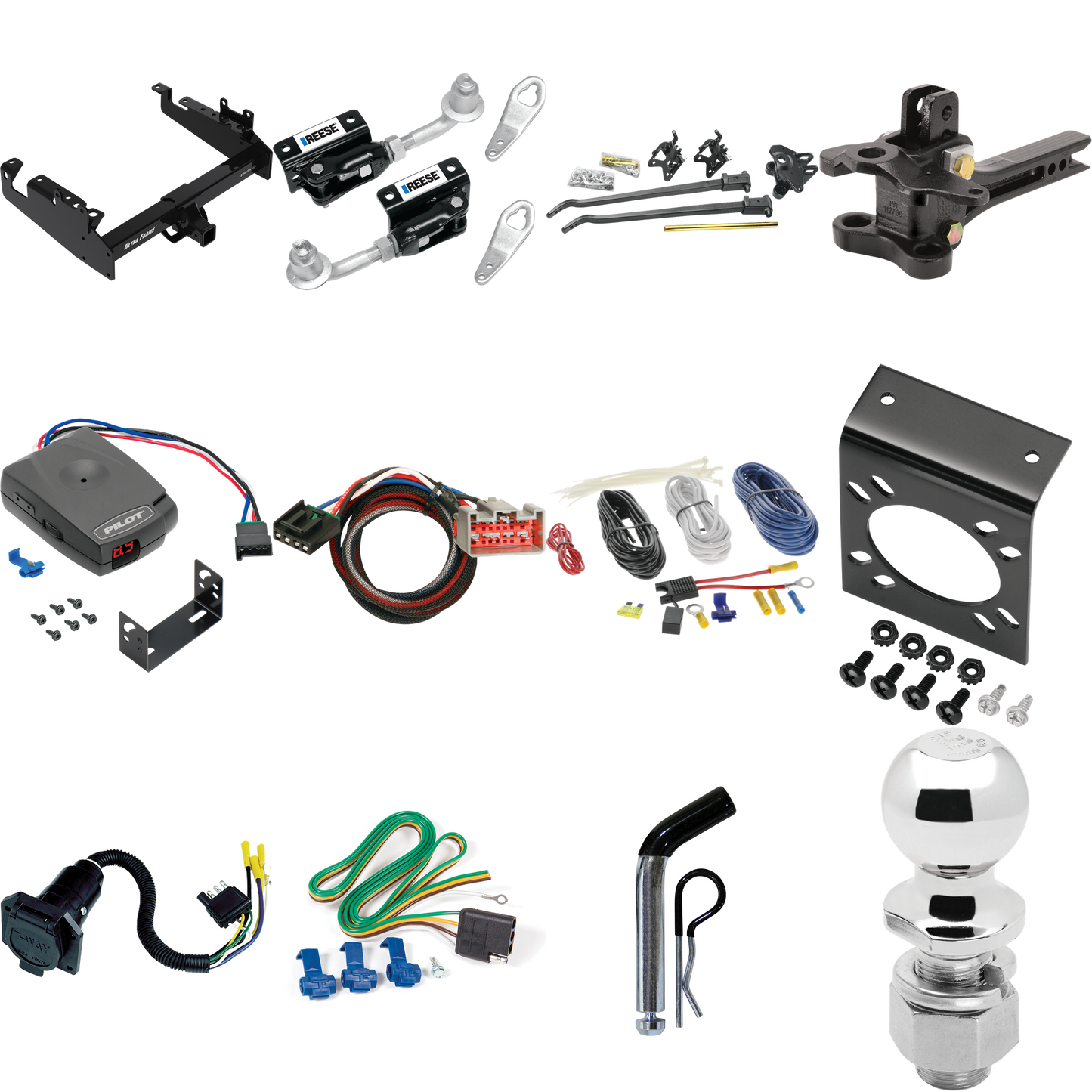 Fits 2019-2023 Ford F-550 Super Duty Trailer Hitch Tow PKG w/ 17K Trunnion Bar Weight Distribution Hitch + Pin/Clip + Dual Cam Sway Control + 2-5/16" Ball + Pro Series Pilot Brake Control + Plug & Play BC Adapter + 7-Way RV Wiring (For Cab & Chassis,