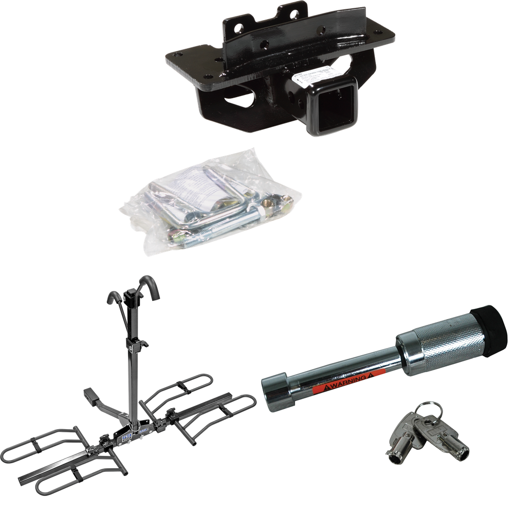 Fits 2007-2009 Chrysler Aspen Trailer Hitch Tow PKG w/ 2 Bike Plaform Style Carrier Rack + Hitch Lock By Draw-Tite