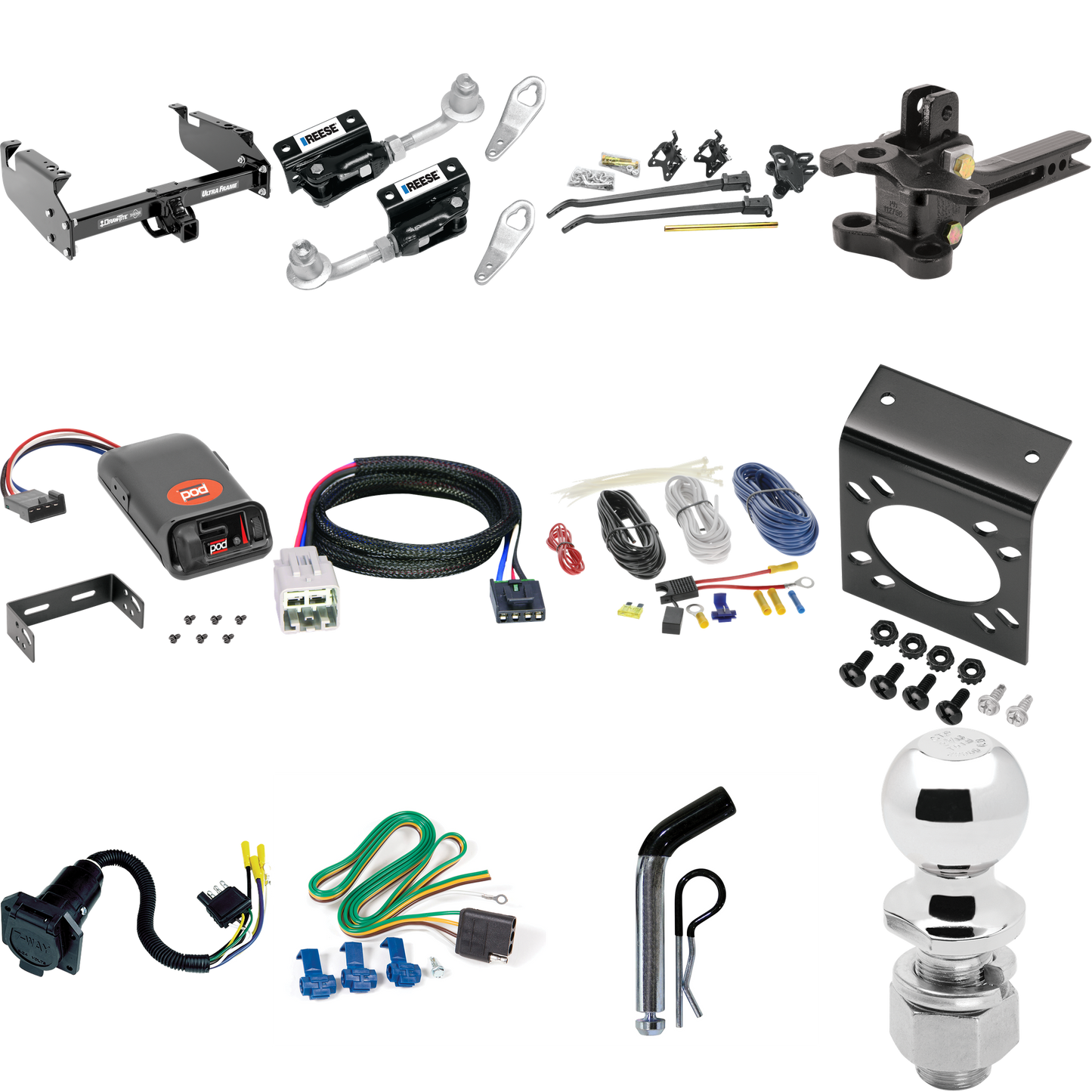 Fits 2005-2007 Ford F-550 Super Duty Trailer Hitch Tow PKG w/ 17K Trunnion Bar Weight Distribution Hitch + Pin/Clip + Dual Cam Sway Control + 2-5/16" Ball + Pro Series POD Brake Control + Plug & Play BC Adapter + 7-Way RV Wiring (For Cab & Chassis, w