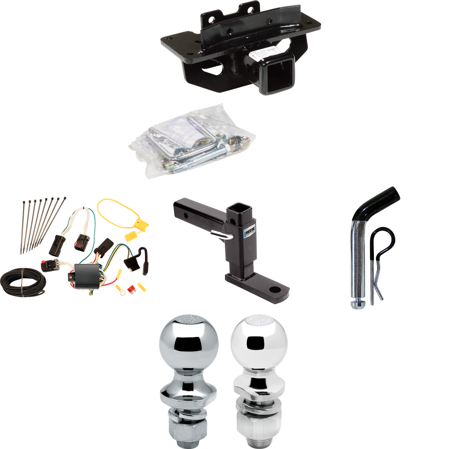 Fits 2007-2009 Chrysler Aspen Trailer Hitch Tow PKG w/ 4-Flat Wiring + Adjustable Drop Rise Ball Mount + Pin/Clip + 2" Ball + 1-7/8" Ball By Draw-Tite