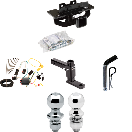 Fits 2007-2009 Chrysler Aspen Trailer Hitch Tow PKG w/ 4-Flat Wiring + Adjustable Drop Rise Ball Mount + Pin/Clip + 2" Ball + 1-7/8" Ball By Draw-Tite