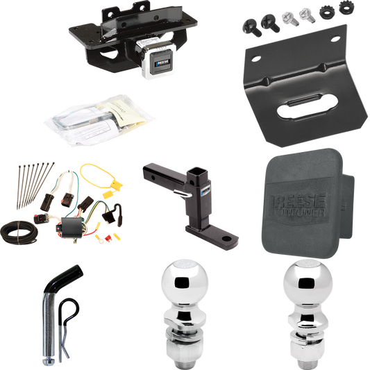 Fits 2004-2009 Dodge Durango Trailer Hitch Tow PKG w/ 4-Flat Wiring + Adjustable Drop Rise Ball Mount + Pin/Clip + 2" Ball + 2-5/16" Ball + Wiring Bracket + Hitch Cover By Reese Towpower