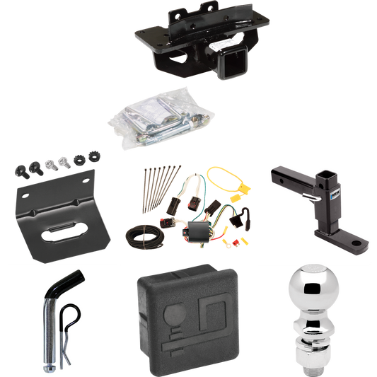 Fits 2004-2009 Dodge Durango Trailer Hitch Tow PKG w/ 4-Flat Wiring + Adjustable Drop Rise Ball Mount + Pin/Clip + 2-5/16" Ball + Wiring Bracket + Hitch Cover By Draw-Tite