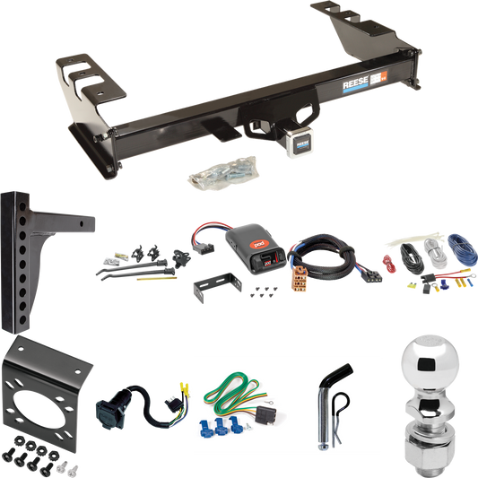 Fits 2001-2002 Chevrolet Silverado 1500 HD Trailer Hitch Tow PKG w/ 12K Trunnion Bar Weight Distribution Hitch + Pin/Clip + 2-5/16" Ball + Pro Series POD Brake Control + Plug & Play BC Adapter + 7-Way RV Wiring By Reese Towpower